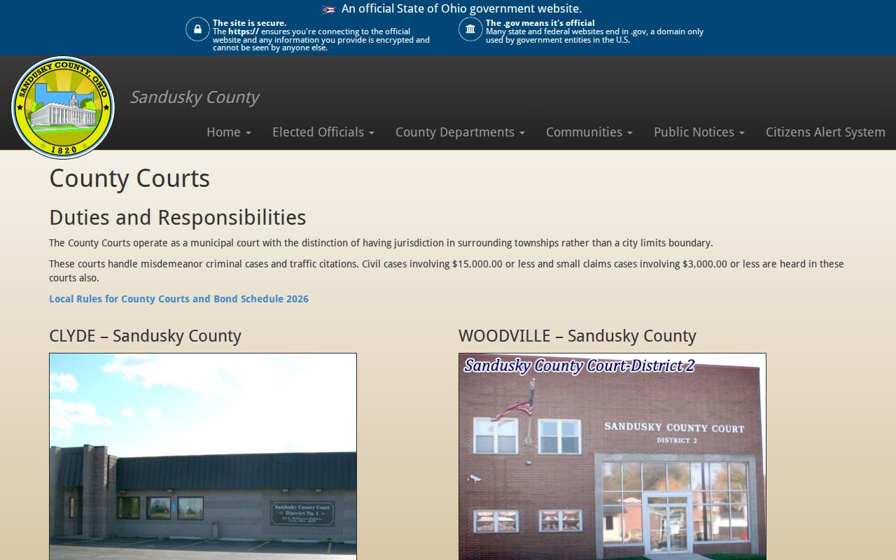 Clyde court records location for Sandusky County Court District No. 1