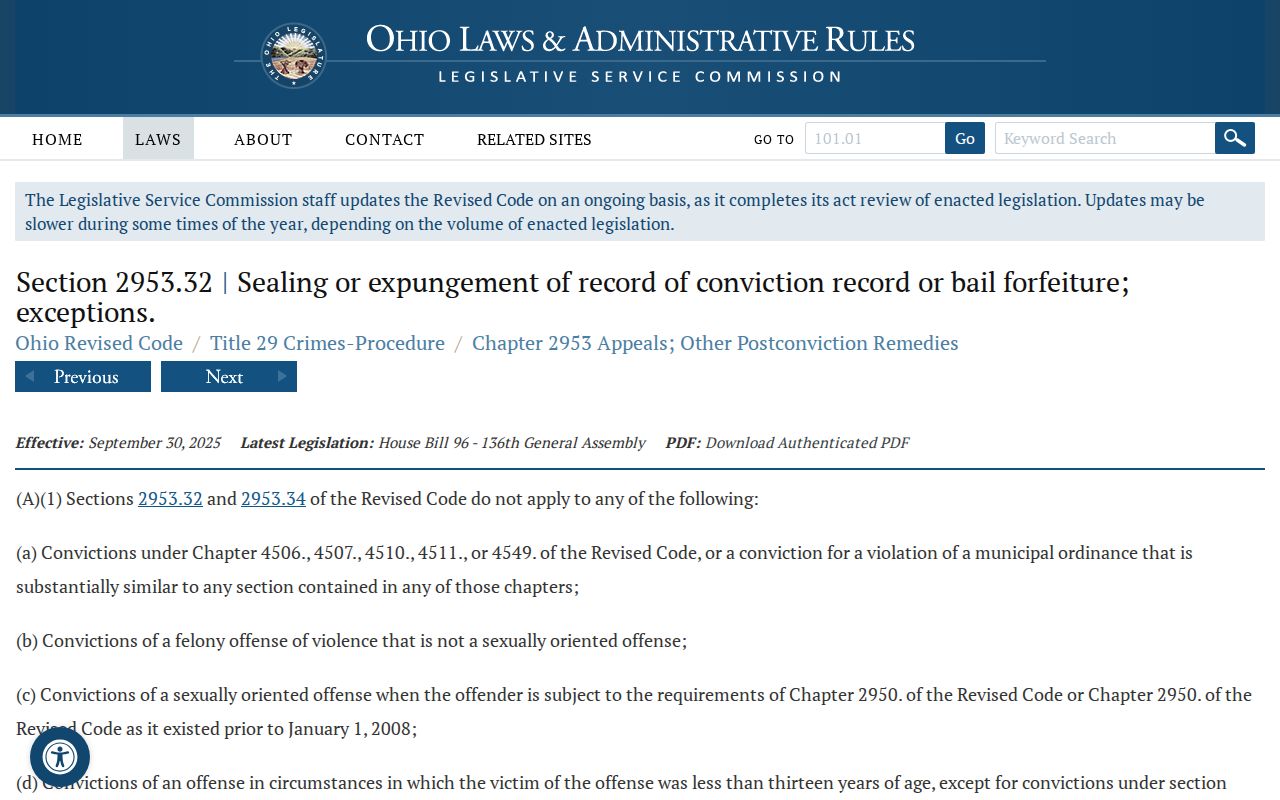 Sandusky County criminal court docket sealing and expungement statute source