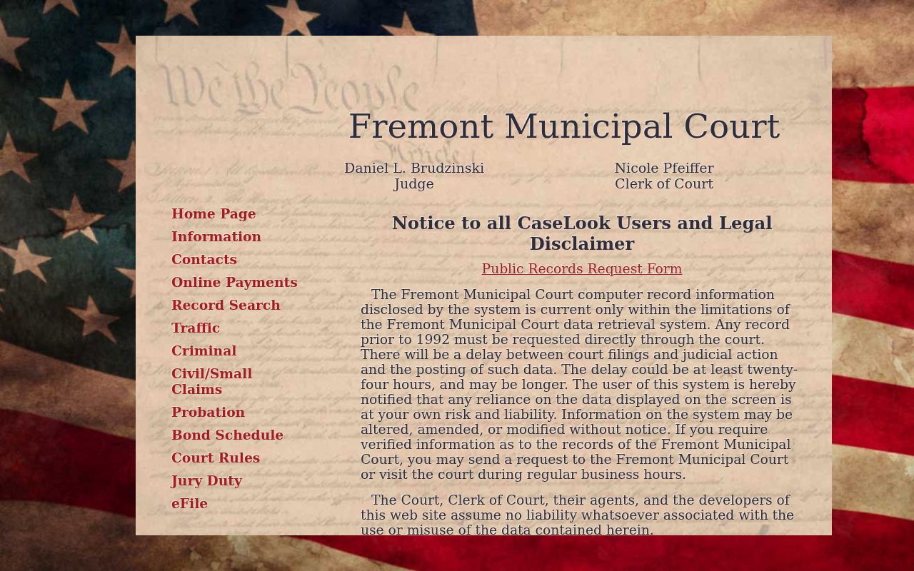 Fremont court records CaseLook notice for Sandusky County Municipal Court