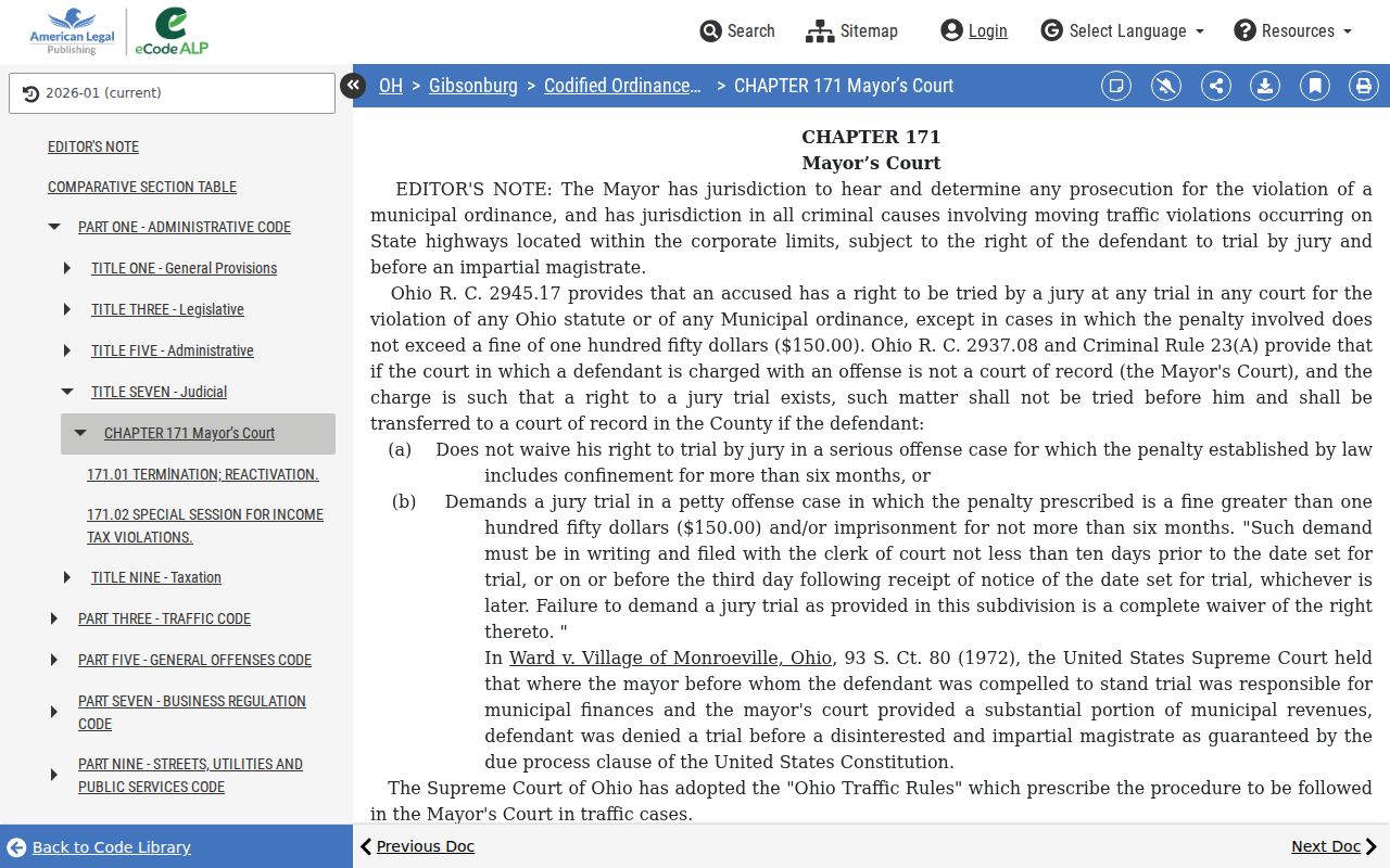 Gibsonburg court records Mayor's Court ordinance and transfer language