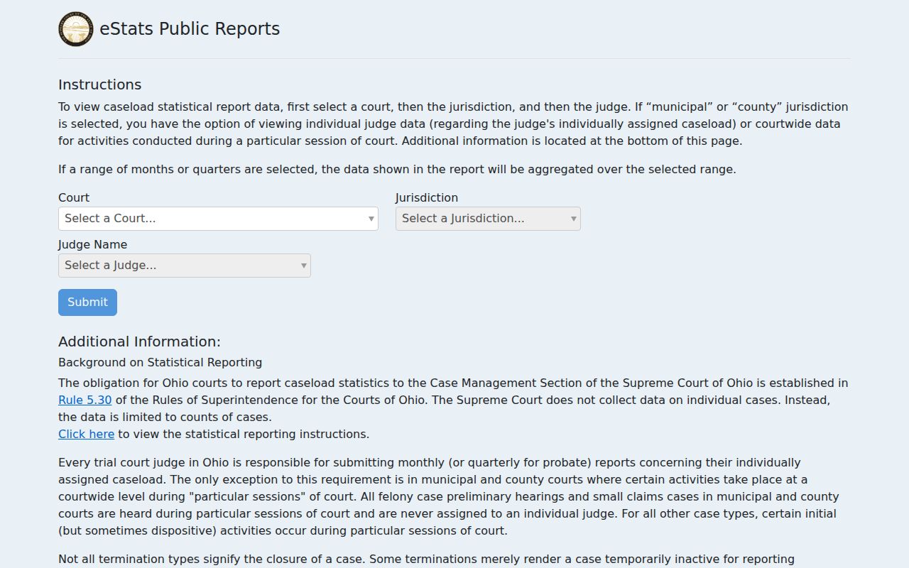 Sandusky County court docket Ohio eStats court jurisdiction judge search interface