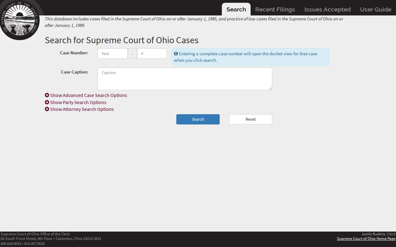 Sandusky County court docket Ohio Supreme Court Public Docket search interface