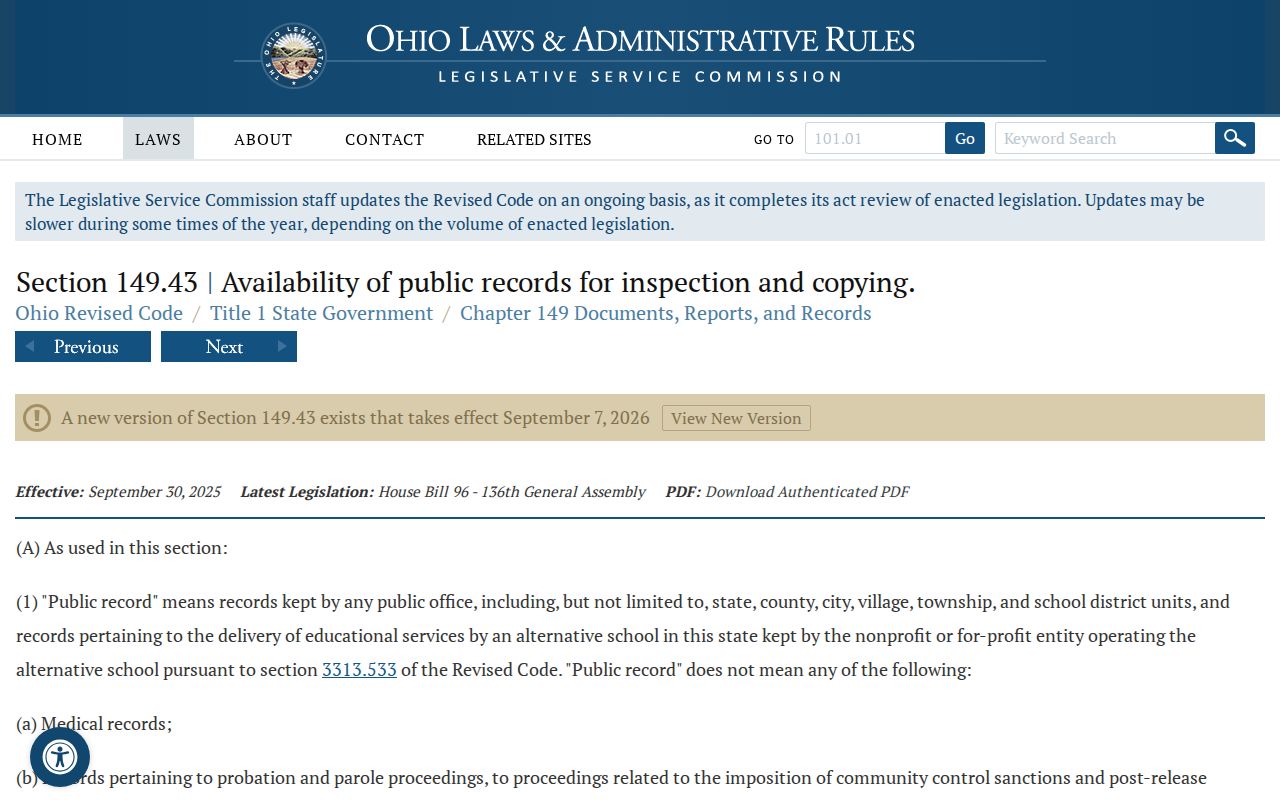 Sandusky County court docket Ohio Public Records Act section 149.43 source