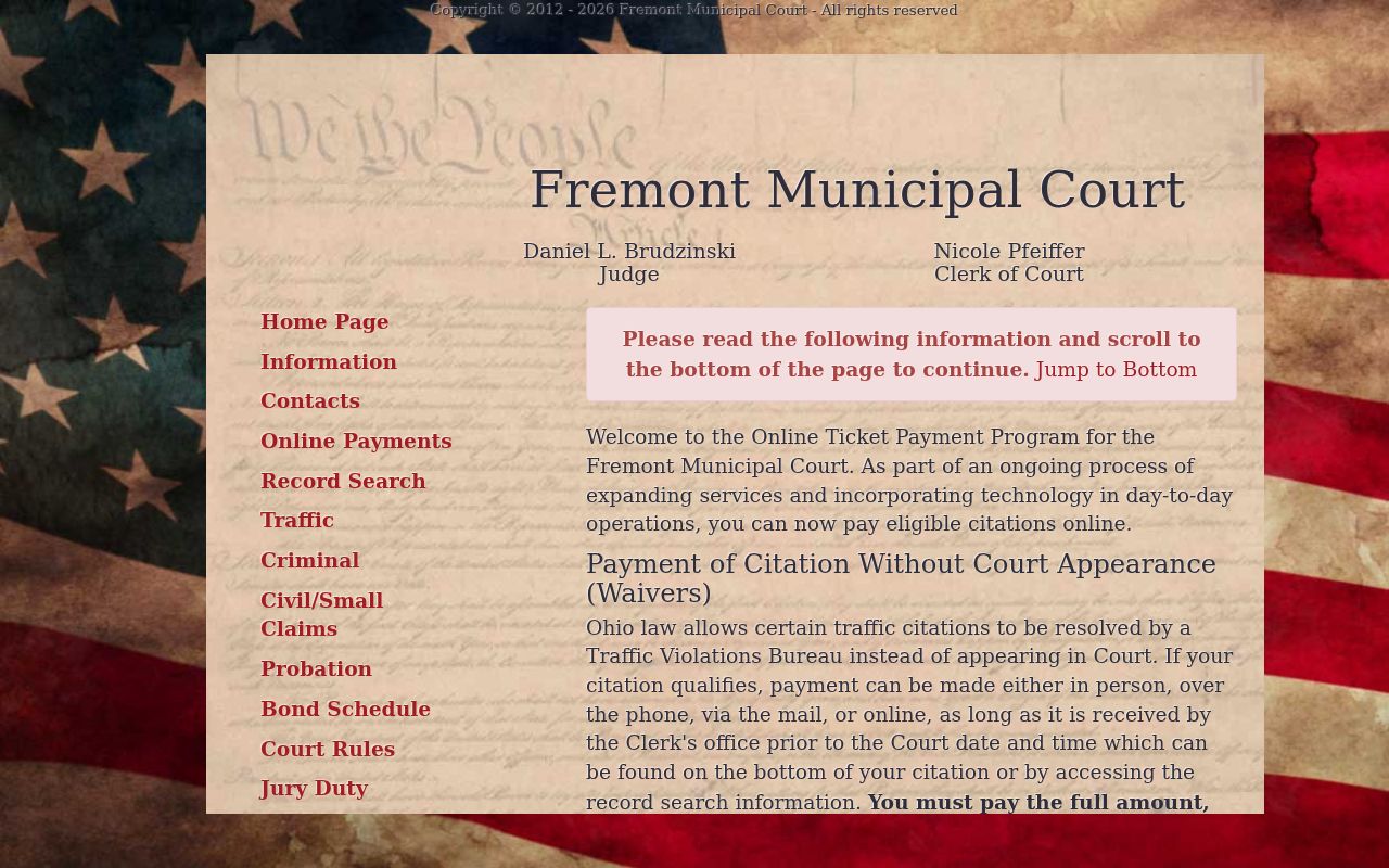Sandusky County traffic court record and Fremont payment instructions