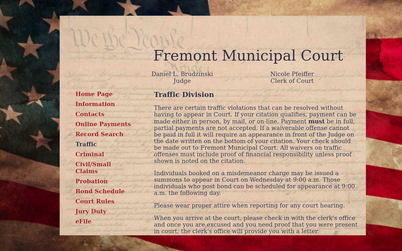 Sandusky County traffic court record and Fremont traffic division